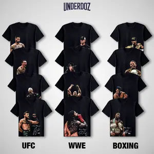 Men's UFC WWE Boxing Legends Cotton Crewneck T-Shirt - Unisex Round Neck Shortsleeve Apparel, Soft Cotton Fabric, Vintage Casual Graphics, Streetwear for WWE Fans