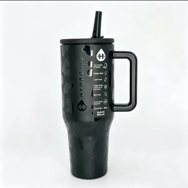 HydroJug 40oz Leopard Printed Insulated Travel Tumbler - Stainless Steel, 24-Hour Cold Insulation, Leak-Proof, Handle-Equipped, Portable, Car Cup Holder-Friendly Reusable Sports Mug