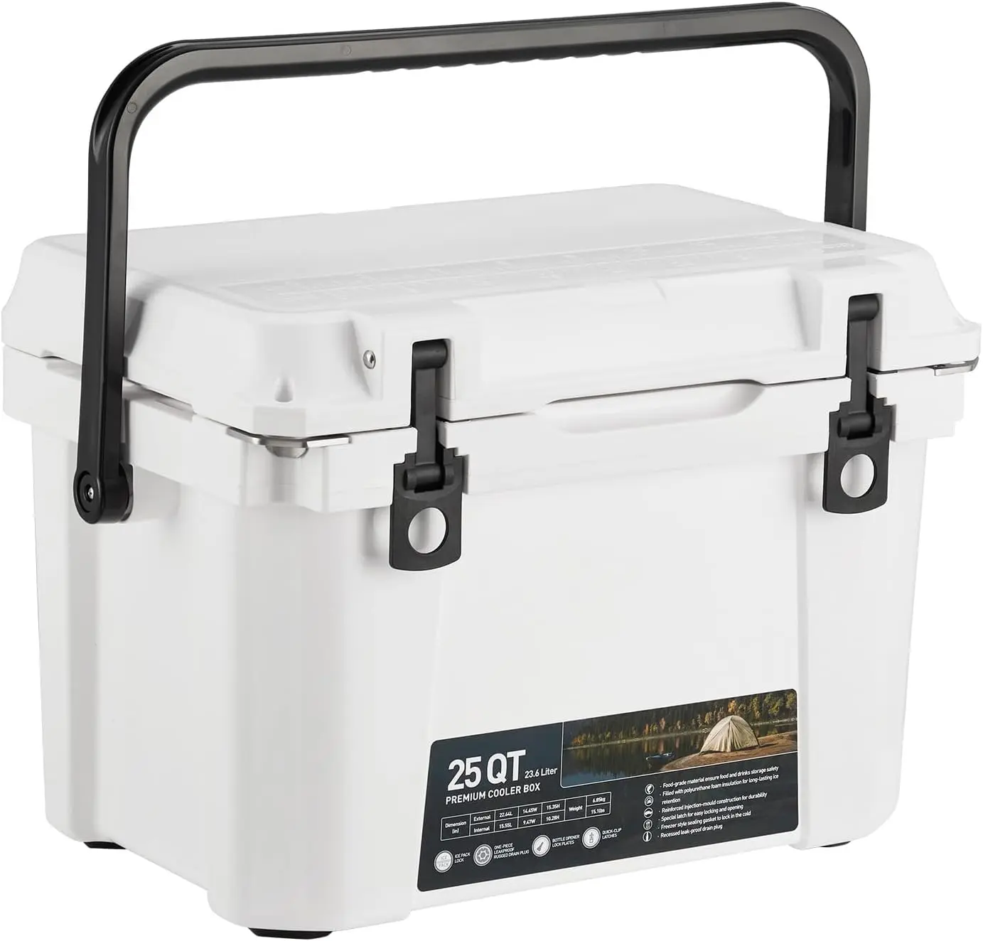 LLPE Plastic Insulated Hard Cooler - Portable Ice Chest Box with Sturdy Heavy-Duty Handle, 5-Day Ice Retention, PU Foam Seal, Anti-Slip Surface for Beach, Food & Beverage Storage, Lldpe Plastic