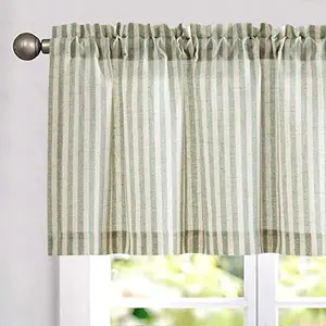 jinchan Valance Curtain Linen Textured Striped Window Curtain for Living Room Light Filtering Ticking Stripe Farmhouse Valance for Kitchen Rod Pocket 1 Panel 16 Inch Sage Green on Linen 1 Panel