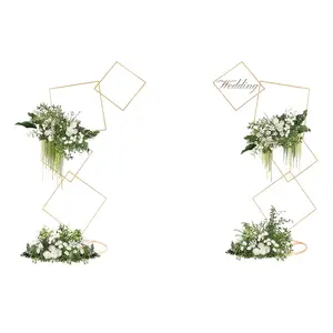 Set of 2 gold arch-style rear support structures (5.8 ft), square rear support for weddings, 4-tier balloon arch structure, suitable for wedding centerpieces, birthday ceremonies, and background decorations.