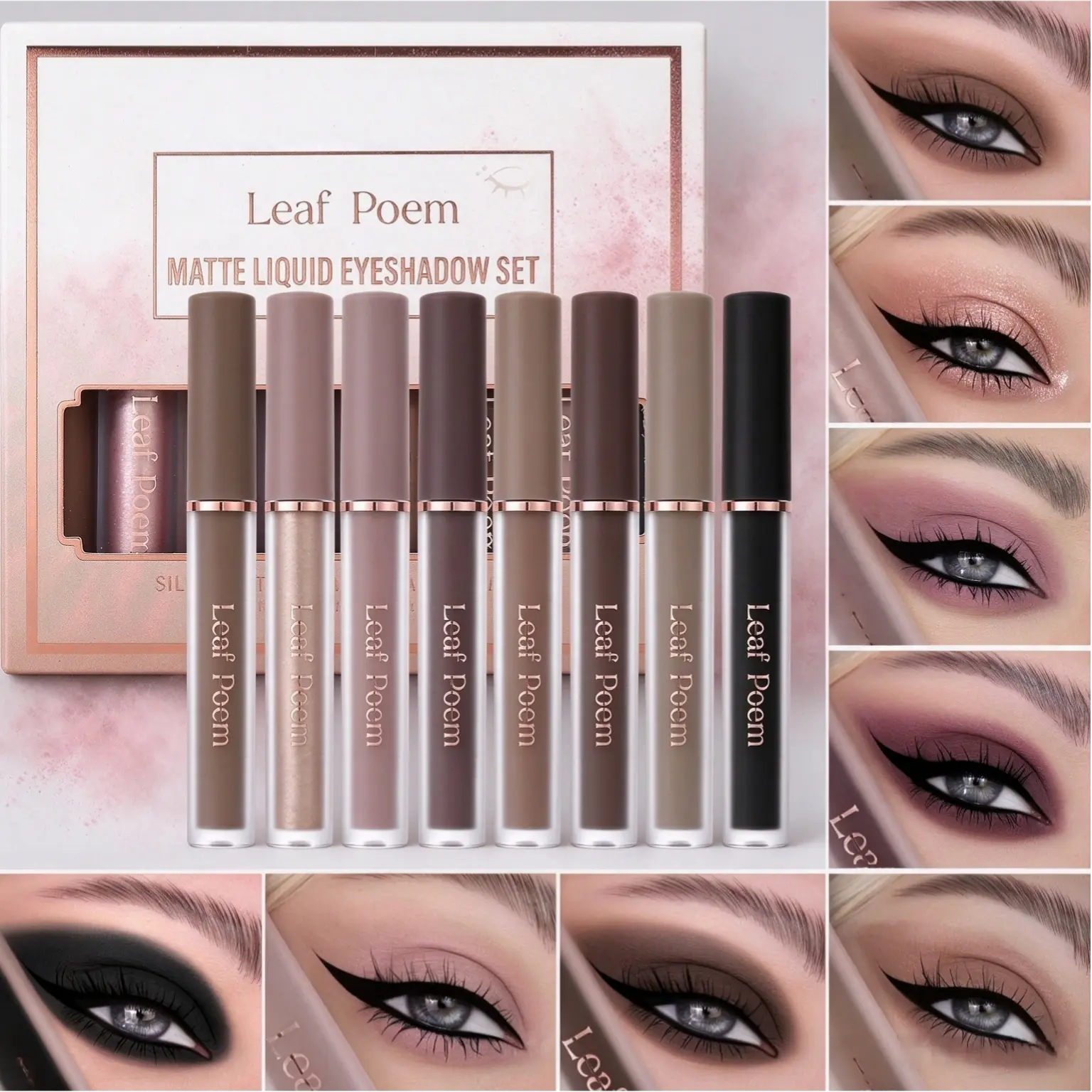 Women's 8-Shade Matte Liquid Eyeshadow Set - Velvety Mist Texture, Waterproof & Smudge-Proof, Blendable Smooth Formula, Long Lasting, 3D Eye Definition, Rich Pigment Color Eyeshadow, Easy Application Makeup, Essential Cosmetic Kit for Women