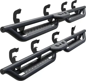 WHALEMOTOR Chevy Silverado/GMC Sierra Crew Cab 2007-2018 1500 & 2007-2019 2500HD 3500HD 6" 2-Stairs Coated Black Carbon Steel Nerf Bars Universal Truck Accessories