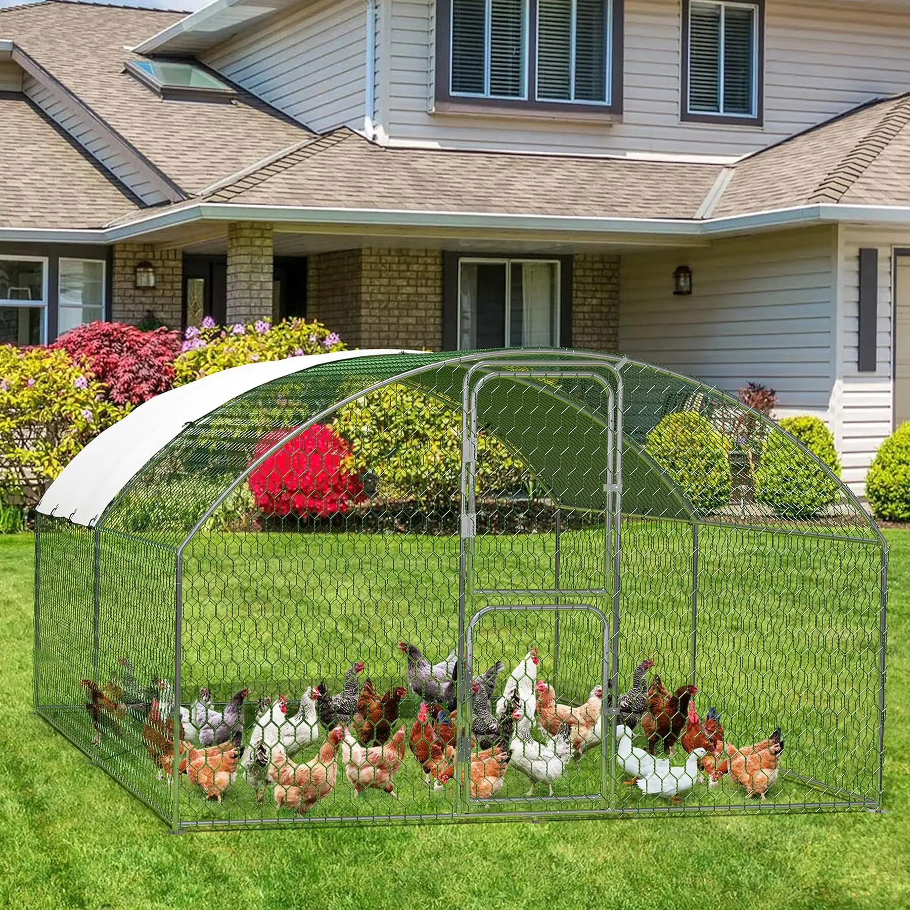 Heavy Duty Galvanized Steel Chicken Coop with Hexagon Mesh & Waterproof Cover - UV-Protected Outdoor Poultry Cage for Backyard, Farm, Ranch (210D Oxford Fabric, Durable Metal Frame)