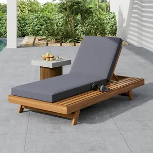 LOUNGE CHAISE SET,SPACE AVAILABLE ON ONE SIDE, ACACIA WOOD WITH WATER-RESISTANT LOUNGE CUSHIONS (Dark Grey/ & 4 INCH THICK)