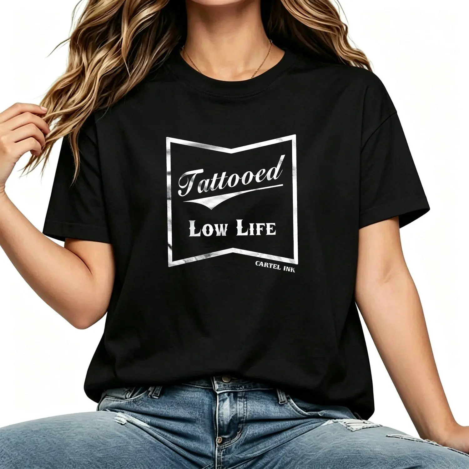 Tattooed Graphic Vintage Style T Shirt women Edgy Ink Art Casual Tee Printed Sleeve Urban Streetwear