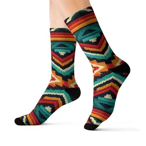 Menswear Unisex Sublimation Socks, Mexican Pattern, Spandex Fabric, Ribbed Cuff, Office-Ready Design
