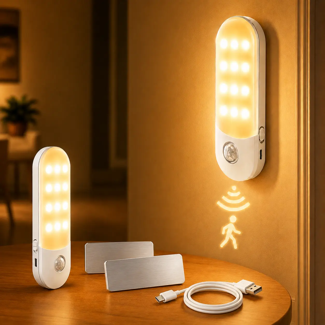 2-Pack Rechargeable Motion-Activated Night Lights, Magnetic Wireless Lights for Closet, Stairs, Kitchen & Bedroom, Automatic On Lighting