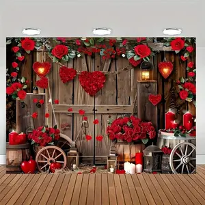Romantic Rose Pattern Wedding Decoration Banner, 1 Count Polyester Fabric Backdrop, Indoor & Outdoor Decoration, Photo & Photography Props Background Cloth, Ornaments