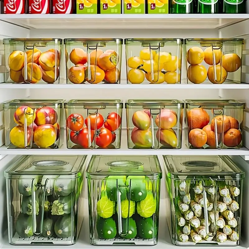 Clear Refrigerator Fruit & Vegetable Organizer, 1 Count Large Capacity Food Storage Box With Lid & Handle, Refrigerator Food Container For Home Kitche