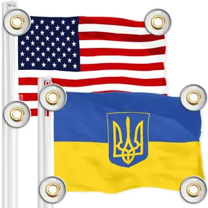 G128 Combo Pack: American USA Flag 3x5 Ft & Ukraine Ukrainian Coat of Arms Flag 3x5 Ft | Both LiteWeave Pro Series Printed 150D Polyester, 4 Corner Brass Grommets, Perfect For Balcony/Wall
