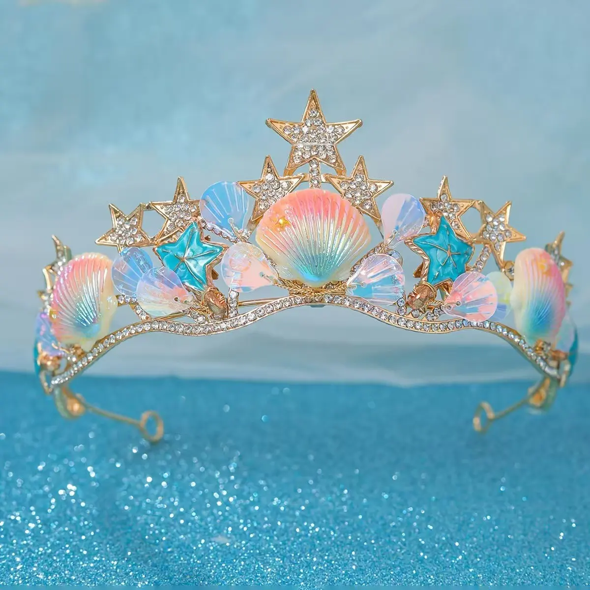 Ocean Starfish Princess Crown, Baroque Shell Tiara, Alloy Hair Band, Costume Headpiece, Hair Crowns, Hair Accessory, Cosplay Mermaid Party Prop, Mother's Day Gift
