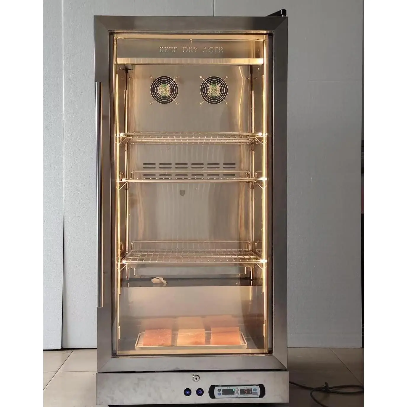 Kolice Commercial Aging Beef Showcase Freezer, Steak Aging Machine, Beef Display Showcase Freezer-268L,4 Tiers,Temperature: -5℃~ to 10℃ (23℉ to 50℉), Smart Temperature and Humidity Controller