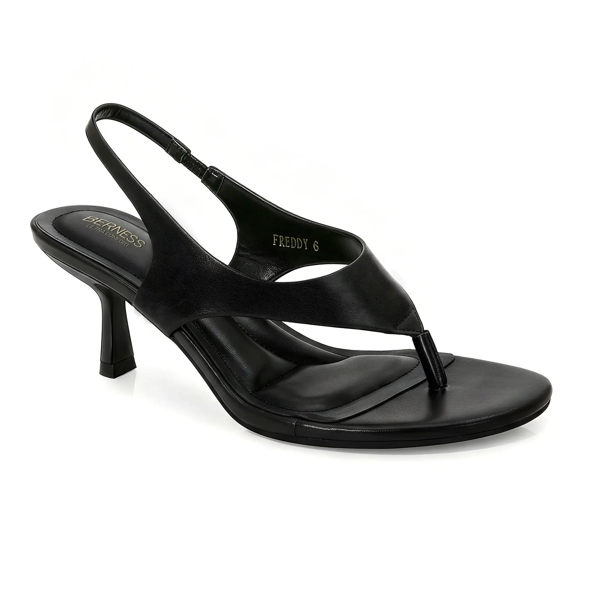 BERNESS Women's Freddy Kitten Heel Sandals - Faux Leather Thong Slingback Footwear with Cushioned Insole, Elegant Summer Dress Heels Shoes for Women, Stylish Design Sandals