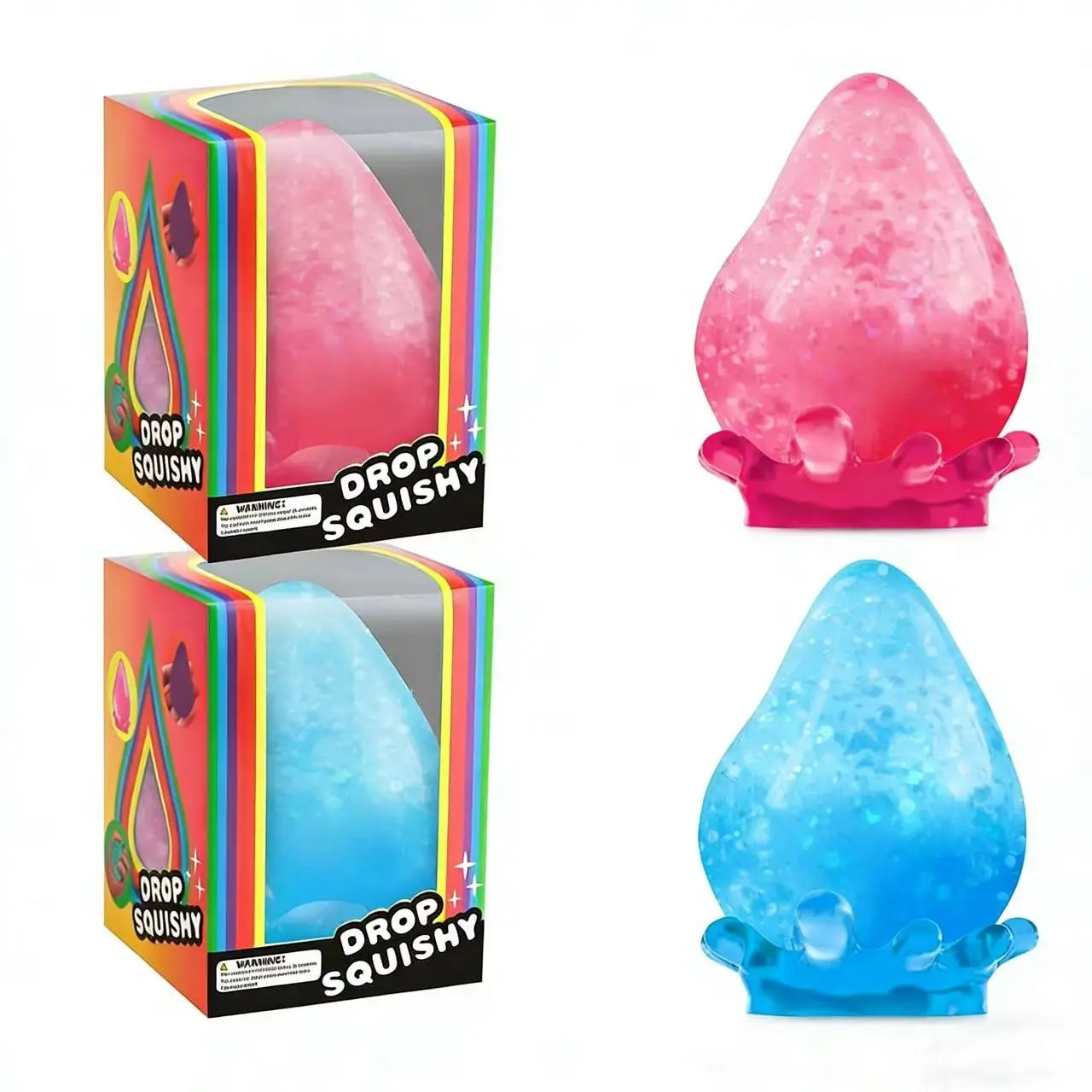 Glitter Drop Squishy Toy, Slow Rising Stress Relief Fidget Toy, Soft TPR Squeeze Sensory Toy for Kids Adults, Anxiety Relief Hand Toy for Office, Classroom, Party Favors, Squishy Sensory Fidgets, Anxiety Squishies