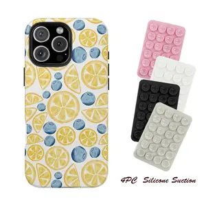 Lemon & Blueberry Phone Case 4PC Silicone Suction Phone Case Mount, for iPhone 7–16 Pro Max & Galaxy S21–S24 Ultra – Fresh Fruit Design with Cute Pastel Colors – Perfect Gift for Her & Him