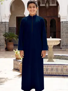 Boys' Ethnic Style Long Robe, Middle Eastern Traditional Thobe, Kaftan, Pure Color Versatile and Durable, Perfect for Daily Wear