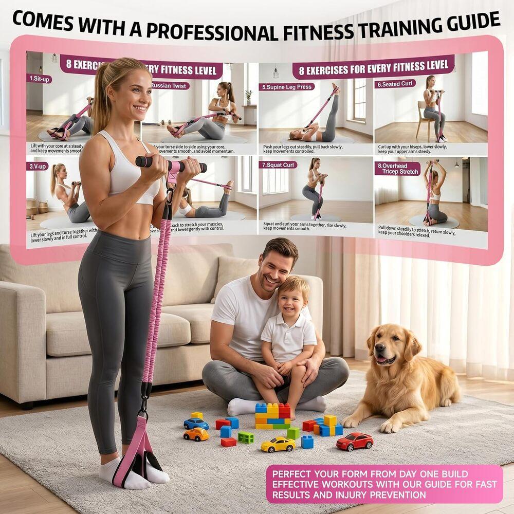 T-Handle Foot Pedal Pull Rope Set, pink tough latex tubes with adjustable foot straps, drawstring pouch included, beginner sports equipment, home repetitive drills outdoor leisure walking neighborhood group training gear