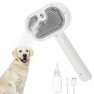 Furgo Pet Hair Removal Brush with Self-Cleaning and Spray Shedding, Straighten Hair, and Massage Brush for Dogs and Cats, Stainless Steel Teeth and USB Charging Included
