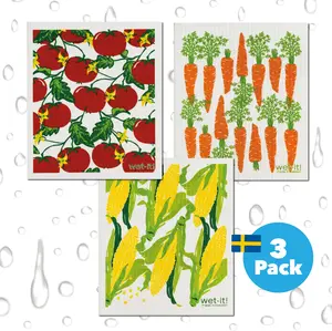 Wet-it! Swedish Sponge Cloth Cleaning Veggie Set (3 Pack) Gift Cotton