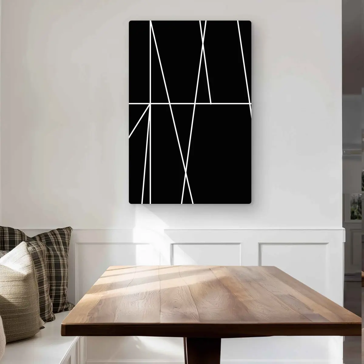 Begin Home Decor C1MP2436K5S4HU 24 x 36 in. Livingroom Shapes White Stripes On Black Background Metal Print Wall Art
