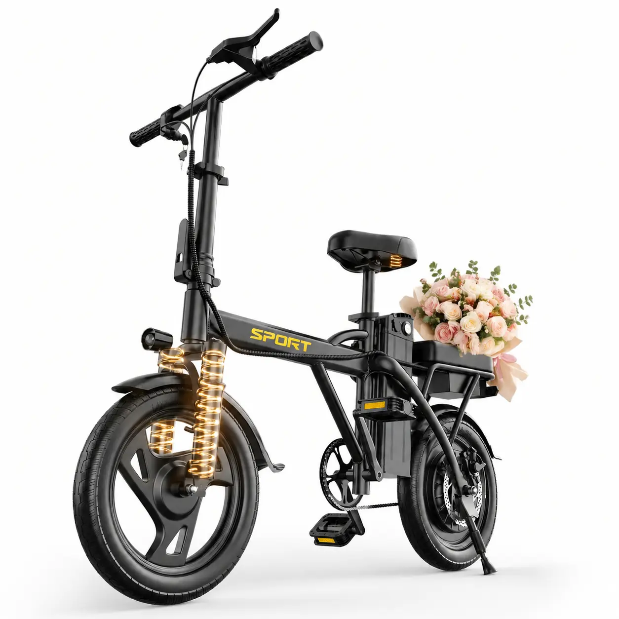 【SPORT】 Electric Bike | 750W Peak Power | Top Speed 22 MPH | 14" Pneumatic Tires | 22–40 Mile Range | Dual Seat | Single Brake Lever | Height Adjustable Seat【 VT14】
