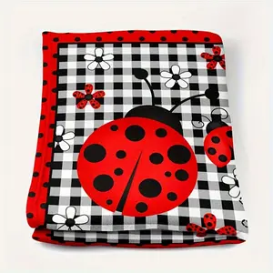 Cozy Ladybug Pattern Flannel Blanket - Soft, Warm, and Versatile, Suitable for Sofa, Office Bed, Camping, and Travel