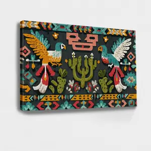 Boho Native American-Mexico Fusion Wall Art Print - Wood Framed Abstract Contemporary Traditional Painting, 1pc Home Decor Poster, Room Decoration & Gift Ornament