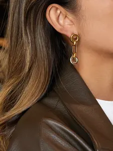 Ladies Earrings In Gold And Silver Color Teardrop Shaped Pendants Stainless Steel 18k Gold Plated Waterproof And Anti Allergy Minimalist Urban Professional Style Matching