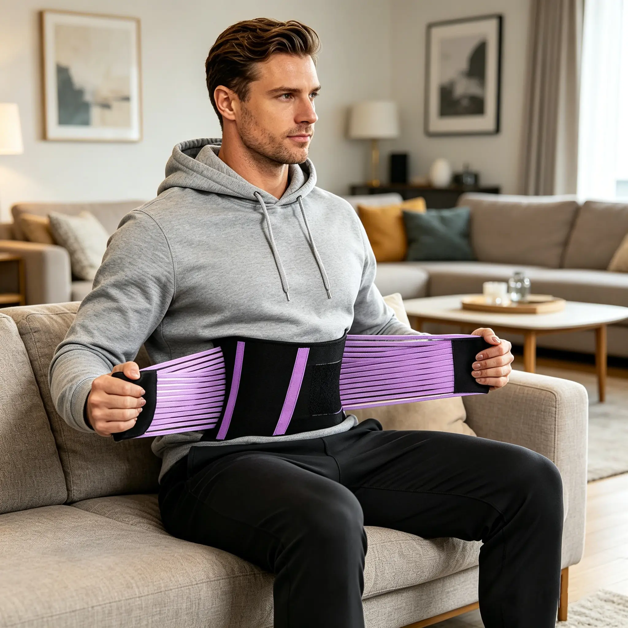 Women's Unisex-Fit Waist Trainer, Breathable Mesh Texture Lumbar Support Belt with 8 Support Stays, Supportive Sweat Waist Trainer for Lower Back Pain Relief, Ideal for Lifting & Work