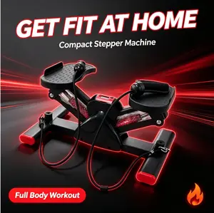 All-in-One Full Body Workout Stepper, Space-Saving Home Stair Climber with Adjustable Hydraulic System & Resistance Bands, Fitness Stepper with Digital Calorie Counter