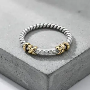 Sterling Silver Style S925 New Gold Wire Edging  Ring retro hiphop Neutral jewelry  Temperament Fashion Personality Trend Simple Retro Luxury Jewelry
