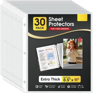 Heavy Duty Sheet Protectors 8.5 x 11 inch, 3 Mil Thick Clear Page Protector for 3 Ring Binder, Plastic Sleeves for Binders, Top Loading Paper Document Sleeve Letter Size, Office & , 30 Pack