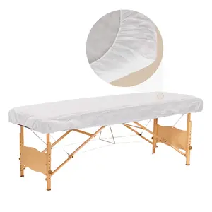 50 count Disposable Fitted Massage Table Sheets, Heavy Duty Elastic Disposable Bed Cover, Breathable Disposable Fitted Sheets for  White Non Woven Fabric 36 x 85 Inch
