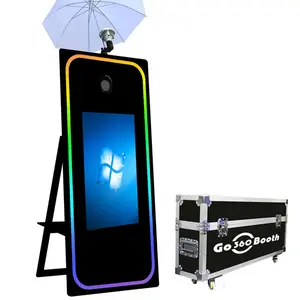 65" Portable Selfie Mirror Photo Booth 32'' Touch Screen Mirror Photobooth and Flash Lamp with Fill Light and Flight Case for Events and Parties and Weddings Rental
