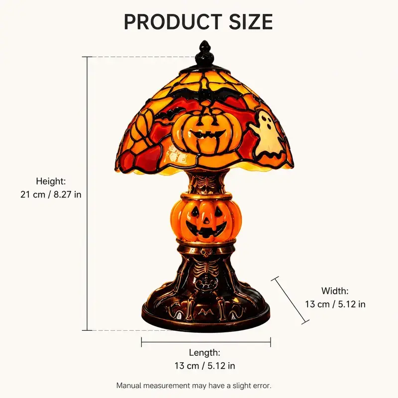 Retro Pumpkin Bat Pattern Single Desk Lamp - Vintage Glow Night Light, Nightstand-Compatible, Cozy Halloween Decor Gift, Whimsical Home Decor, Bedroom Lamp for Home Stylists