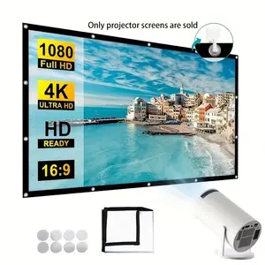 16:9 No-Punching Hanging Curtain, Retractable and Portable, 4K Cinema-Grade Wall-Mounted Screen, Washable and Foldable Projector Curtain, Outdoor Projector Screen