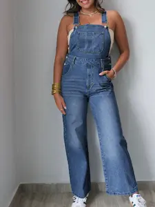 Women's Denim Fashion Belted Pants, Slim-Fitting Design, Casual Style, Long Hem, Plain Pattern, Plus Size Available