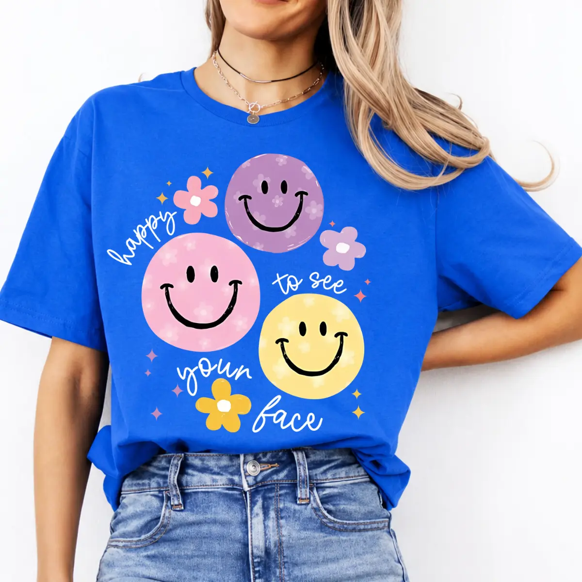 Happy to See Your Face Smiley Shirt, Cute Smiley Face Graphic Tee, Retro Positive Vibes T-Shirt, Colorful Floral Aesthetic Shirt, Happy Face Summer Gift for Her – Philip82 Store