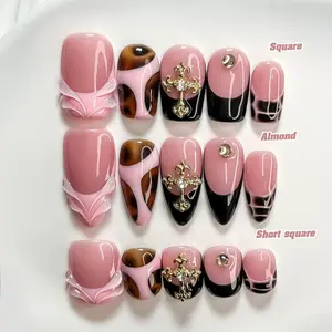 Live | CuraTique | Pink Grunge 10PCS Handmade Press On Nails REUSABLE 3D Gel Spring 2026 / Light Luxury、Lovely、Gorgeous