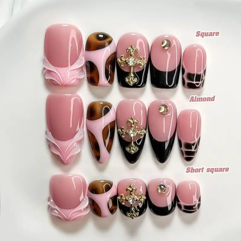 Live | CuraTique | Pink Grunge 10PCS Handmade Press On Nails REUSABLE 3D Gel Spring 2026 / Light Luxury、Lovely、Gorgeous