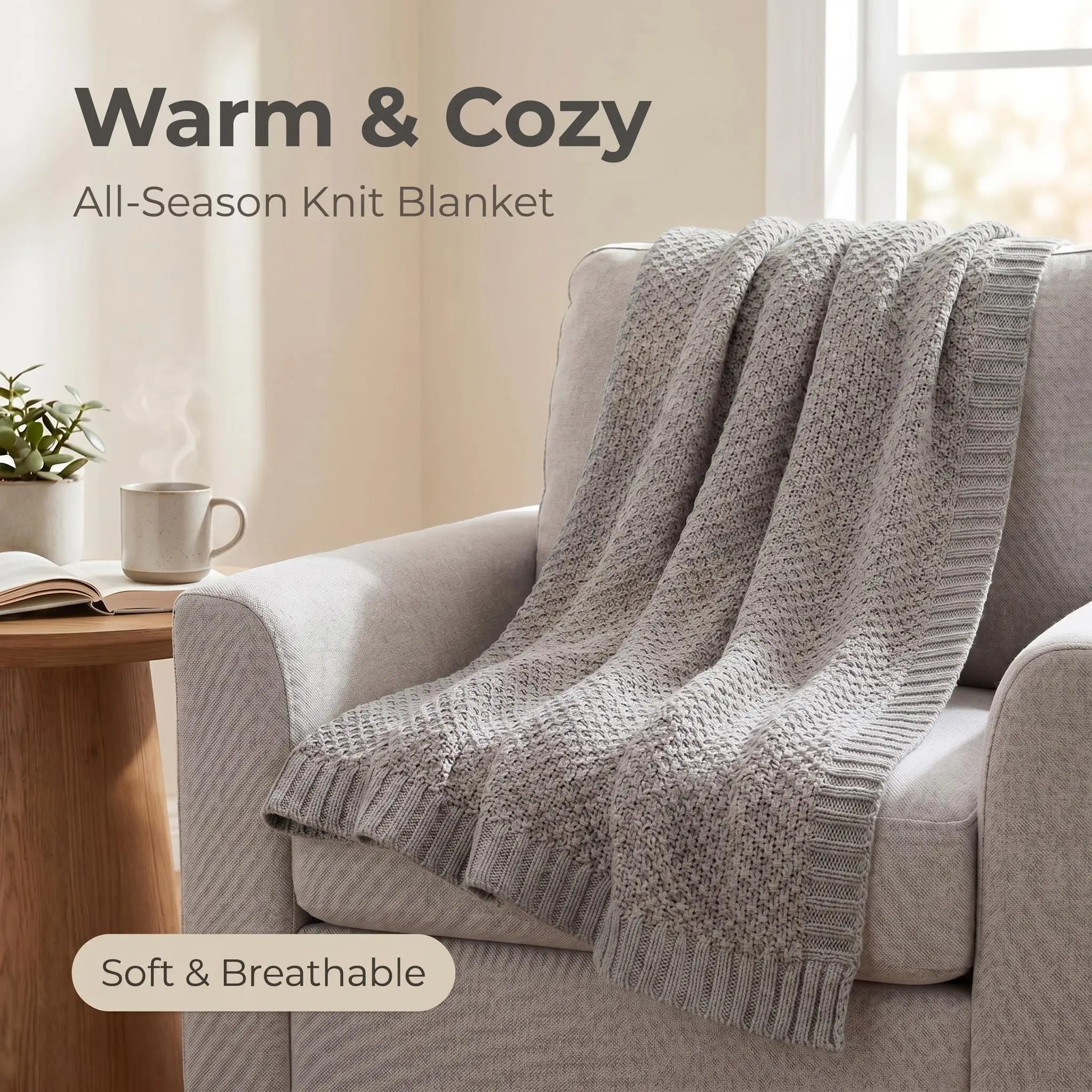 Bedsum Cooling Knitted Throw Blanket - Rayon Derived from Bamboo, Lightweight Breathable Single Home Cooling Bedding Throw, Lightweight Breathable Throw, All Seasons