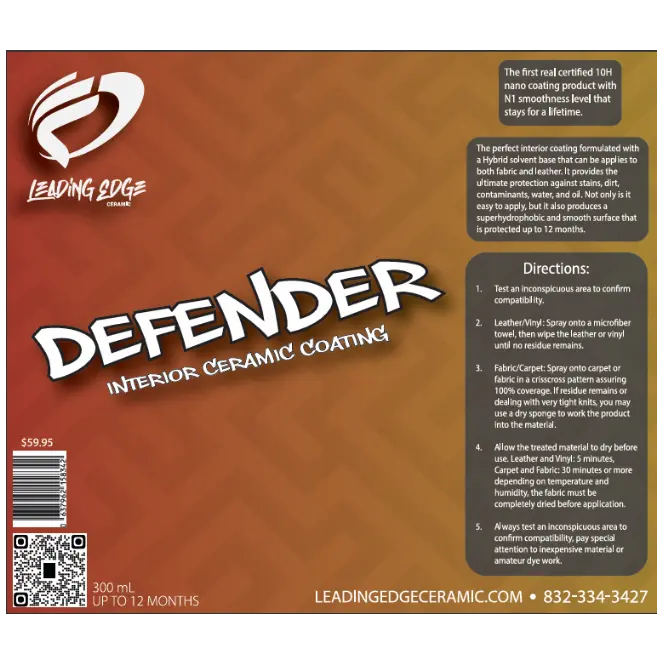 Defender Interior Ceramic Coating - Ceramic Coating Polishes for Automotive Car Washing & Maintenance Paint Care, Built To Last, Clean, Touch-Friendly Finish