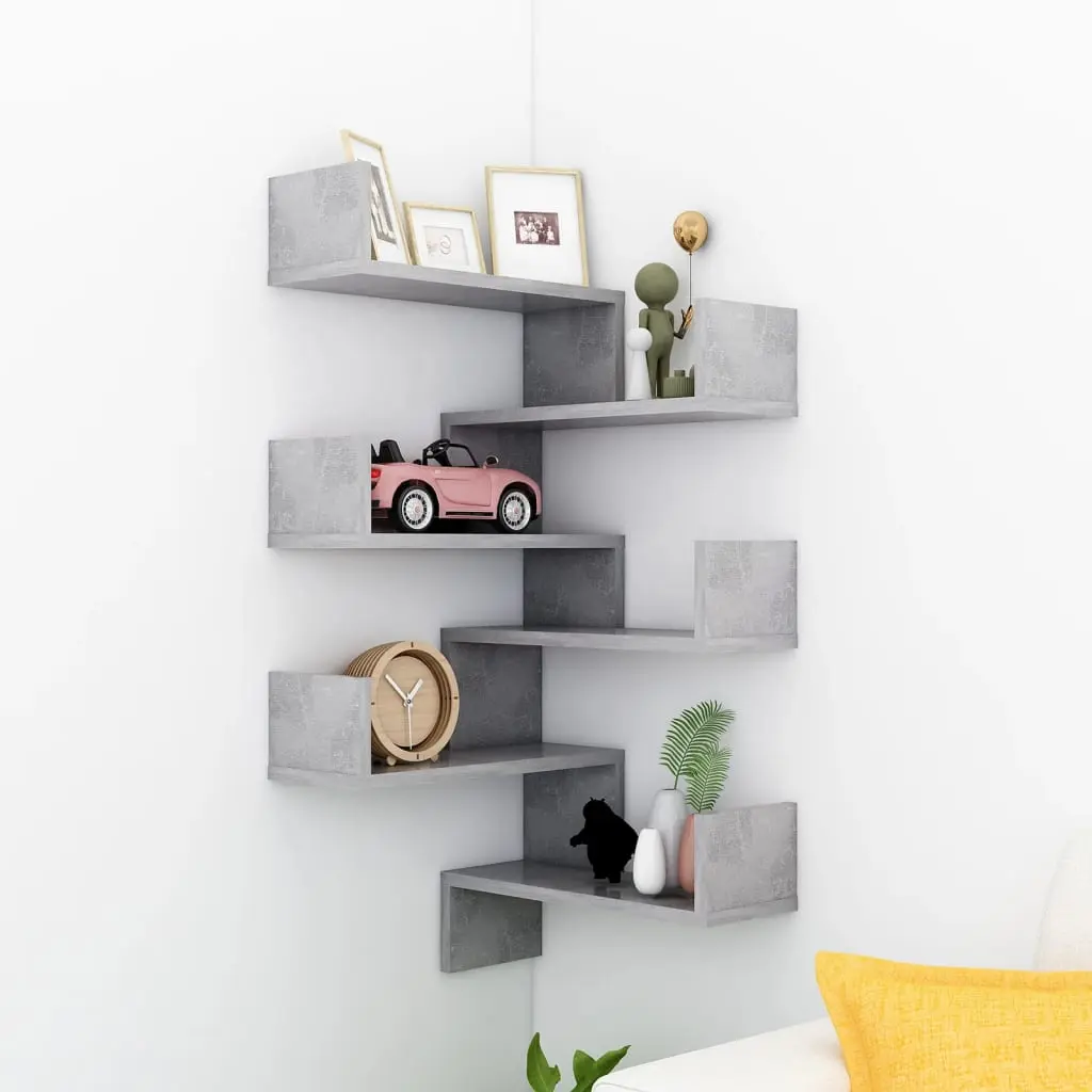 Wall Corner Shelves 2 pcs Concrete Gray 15.7"x15.7"x19.7" Engineered Wood