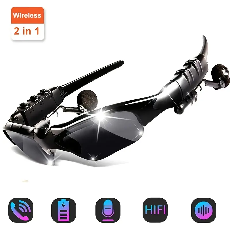 Smart Glasses Bluetooth - Rechargeable Wireless Glasses, Smart Black Glasses With Built-in Headphones, Volume Control, Open-back Earcup Style - For Outdoor Sports, Running, Riding, Hands-Free Calling