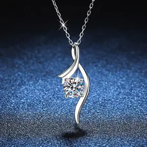 925 Sterling Silver 1 Carat Diamond Necklace | Classic Four Claw Pendant Elegant Women Jewelry