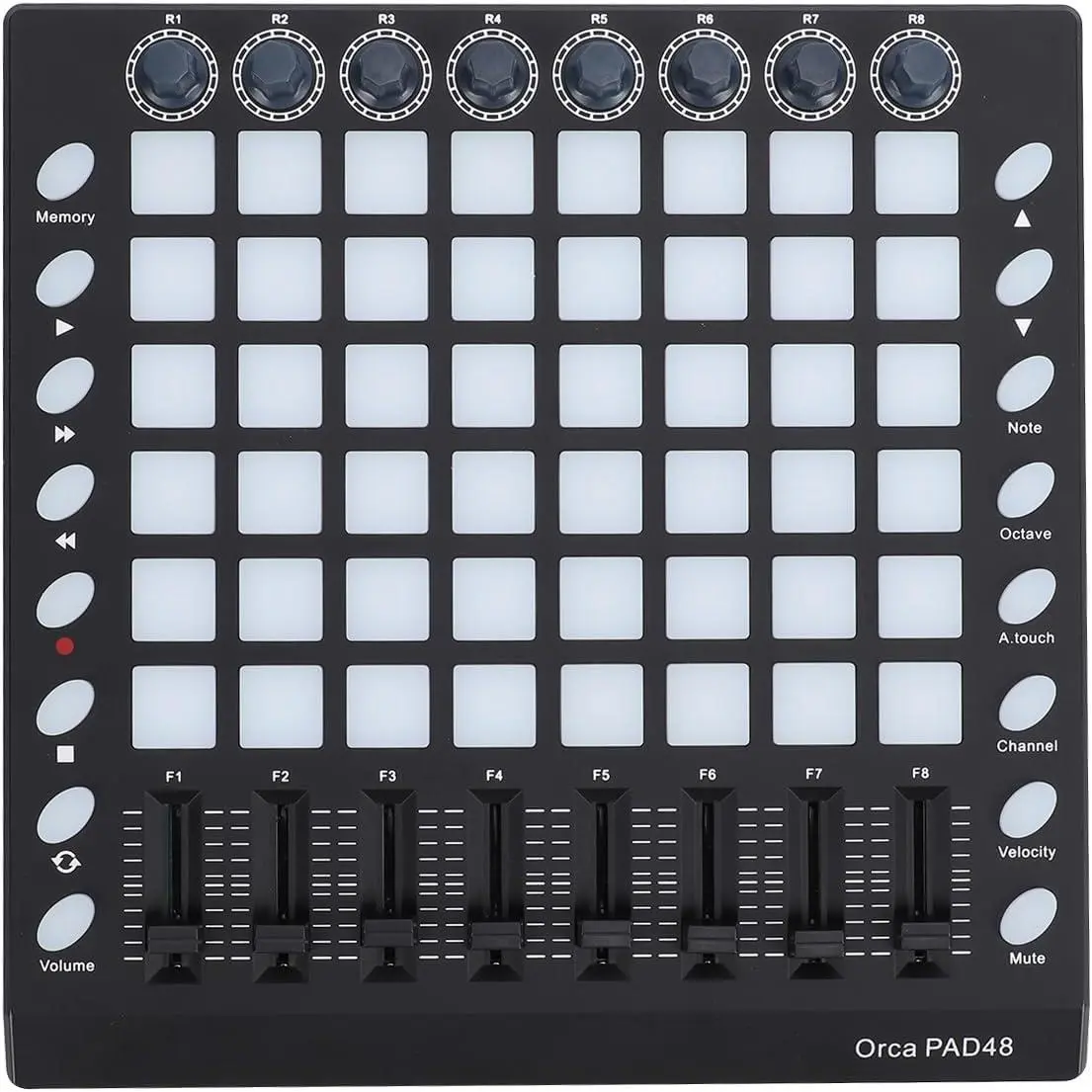 MIDI Pad Controller, USB Rechargeable Beat Maker Machine with 48 RGB Velocity Senstive Drum Pads, 8 Assignable Knobs and Faders, Portable for Music Production Beginners Depisuta