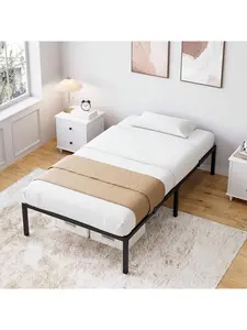 16 Inch Bed Frame, No Box Spring Needed, Heavy Duty Metal Platform Bed Frame For Bedroom, Easy Assembly, Noise Free, Black