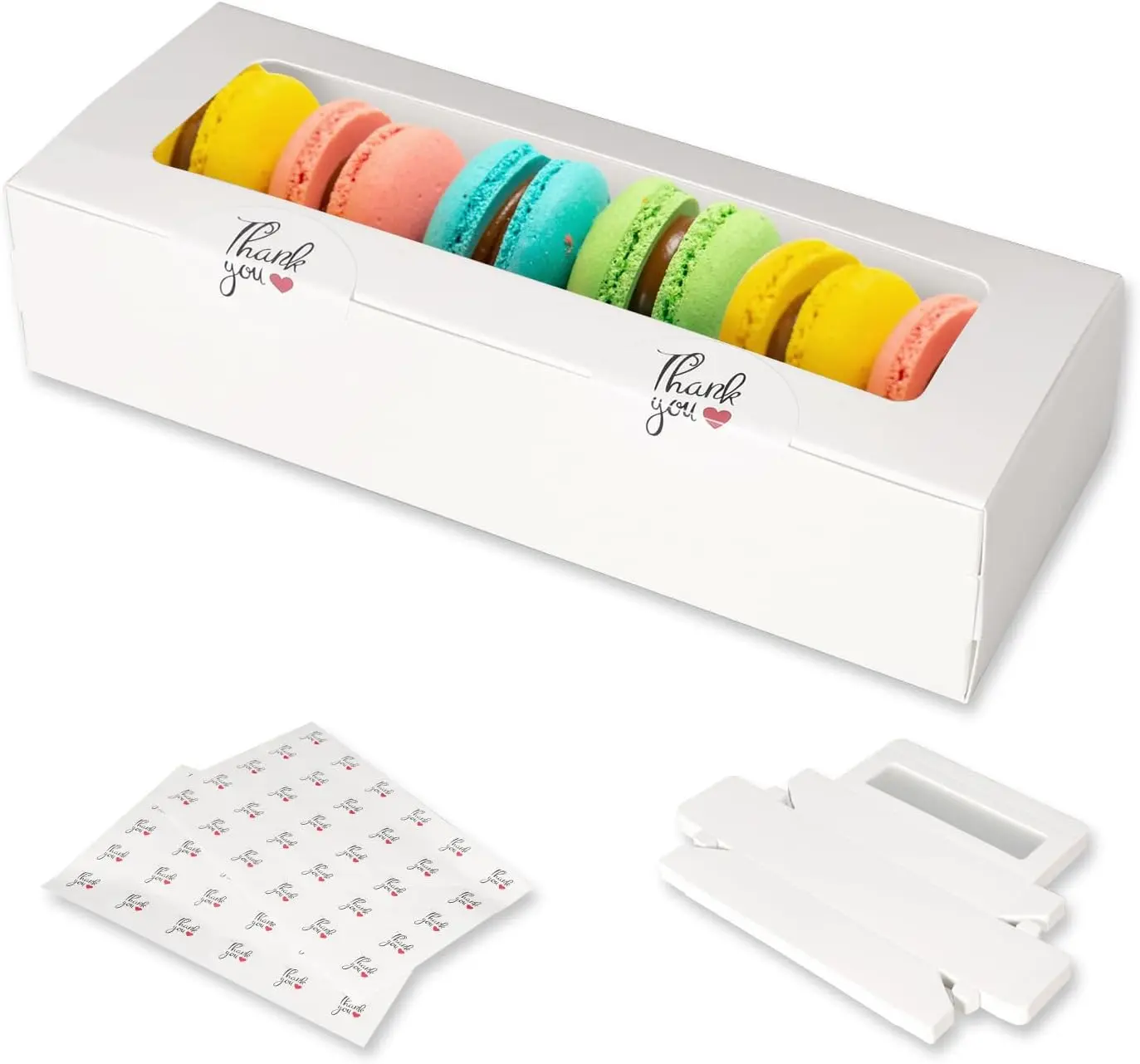30 Pack Macaron Boxes Packaging for 5 to 7 Macarons with 60 count Stickers for Home DIY Baking (White)