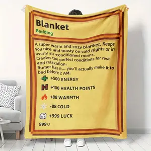 Gamer Blanket - RPG Style Stats Fleece Throw, "Super Warm & Cozy" Gaming Themed Blanket with +500 Energy +999 Luck Stats, Perfect Gift for Gamers & Geeks
